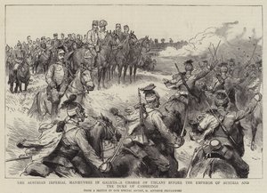 De österrikiska kejserliga manövrarna i Galicien, en anklagelse från Uhlans inför kejsaren av Österrike och hertigen av Cambridge